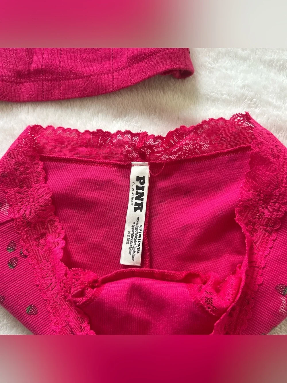 Victoria’s Secret PINK Strawberry Lace Cami & Panty Set – Hot Pink – Size Small